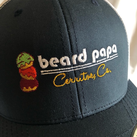 Beard Papa Navy & White Trucker Snapback Cap Hat w Embroidered Cream Puffs NWT - Picture 3 of 13